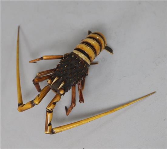 A Japanese bone and ivory articulated model of a lobster